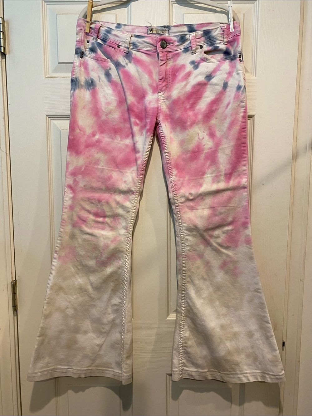 Free People Pink and Light Blue Tie-Dye Jeans